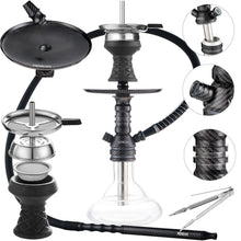 Load image into Gallery viewer, Hookah Set Carbon Fiber Printed Pattern with Accessories Silicone Hose Bowl Tongs Mouth Tips, Small Aluminum Hooka Shisha Complete Set
