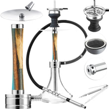 Load image into Gallery viewer, Wood Resin Hookah Set with Silicone Hose Bowl Tongs Mouth Tips Accessories, Small Shisha Complete Set Glass Aluminum Hooka
