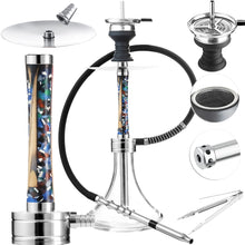 Load image into Gallery viewer, Wood Resin Hookah Set with Silicone Hose Bowl Tongs Mouth Tips Accessories, Small Shisha Complete Set Glass Aluminum Hooka
